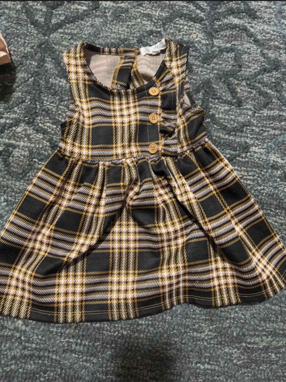 Plaid Sleeveless Girls Dress in Black and Mustard